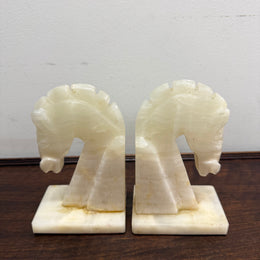 Pair Vintage Onyx Marble Horse Bookends