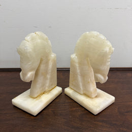 Pair Vintage Onyx Marble Horse Bookends