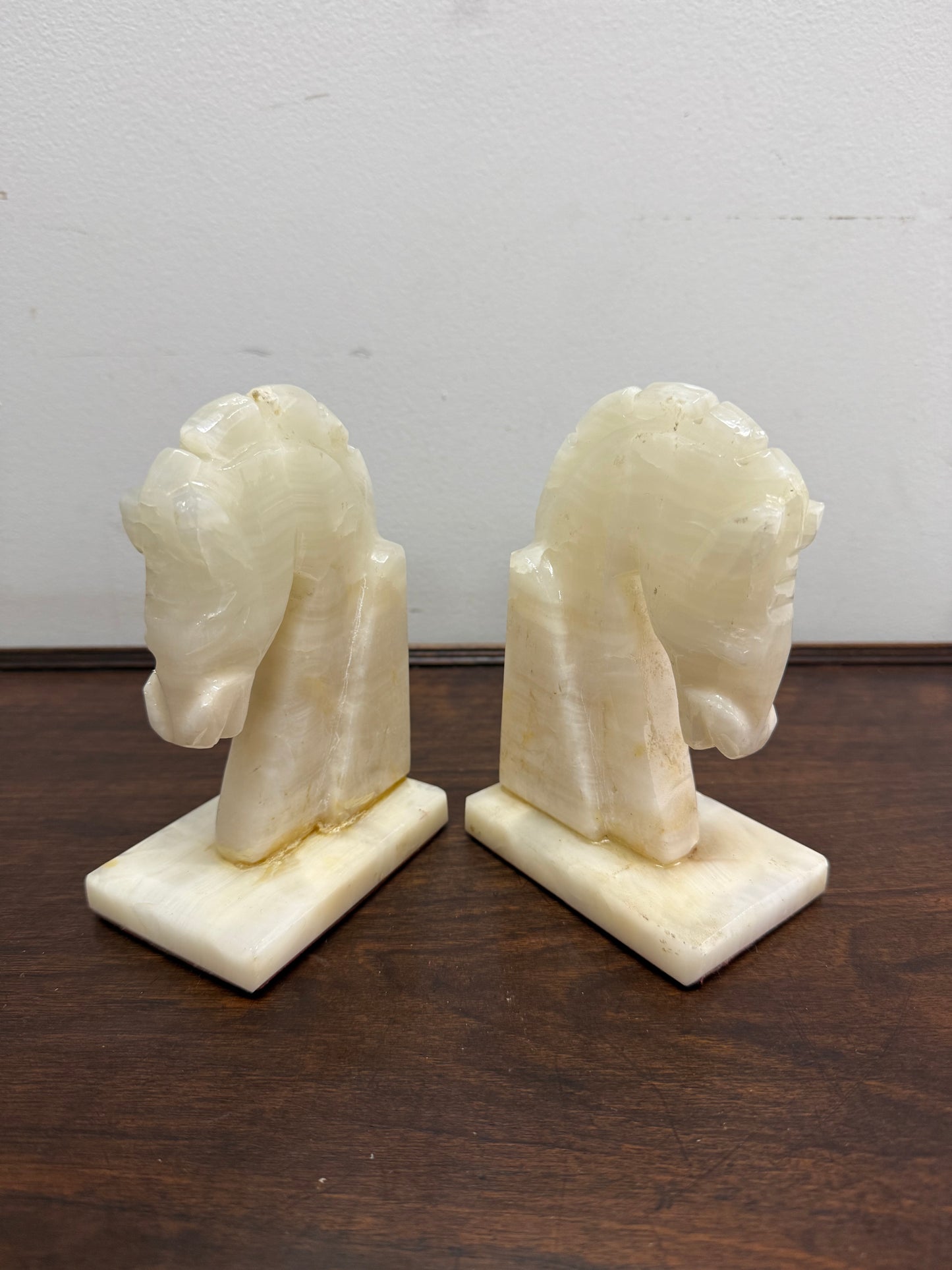 Pair Vintage Onyx Marble Horse Bookends