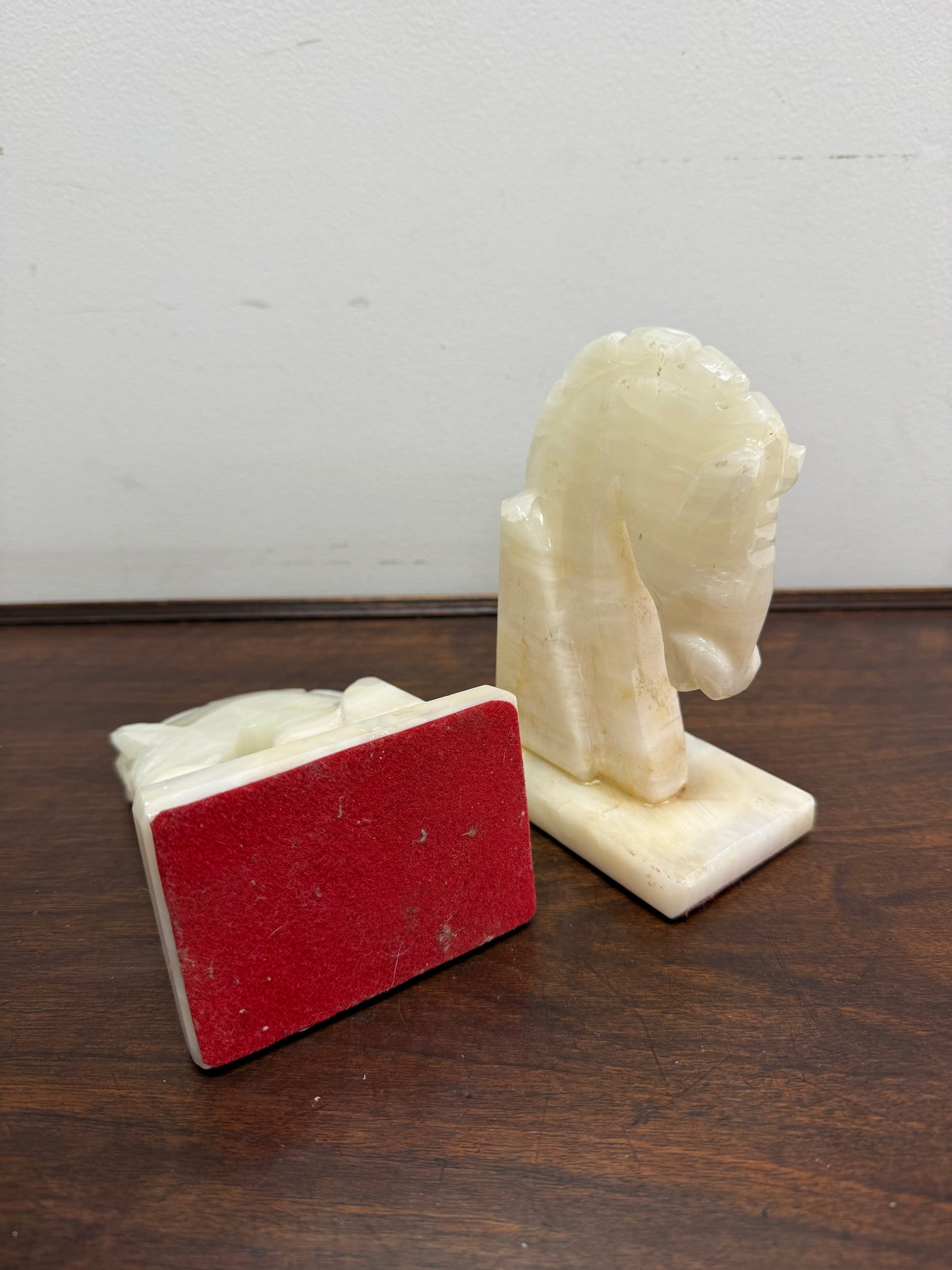 Pair Vintage Onyx Marble Horse Bookends