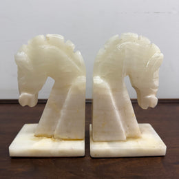 Pair Vintage Onyx Marble Horse Bookends