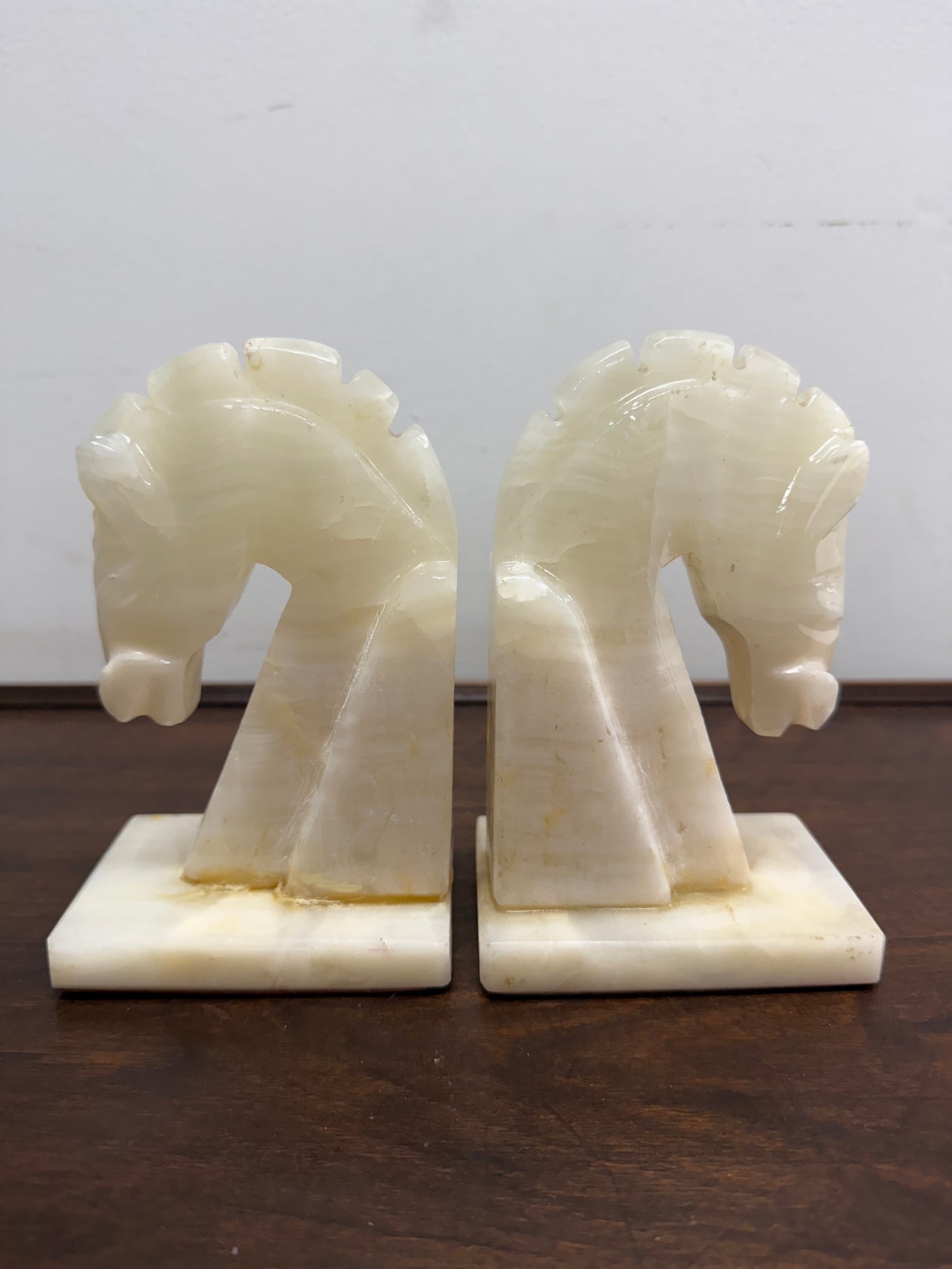 Pair Vintage Onyx Marble Horse Bookends