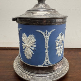 Attractive Jasper Ware & Silver Plated Biscuit Barrel