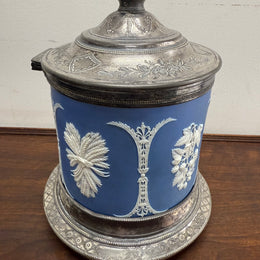 Attractive Jasper Ware & Silver Plated Biscuit Barrel
