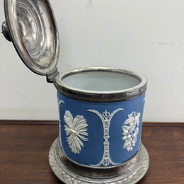 Attractive Jasper Ware & Silver Plated Biscuit Barrel