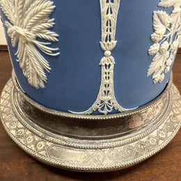 Attractive Jasper Ware & Silver Plated Biscuit Barrel