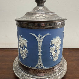 Attractive Jasper Ware & Silver Plated Biscuit Barrel