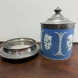 Attractive Jasper Ware & Silver Plated Biscuit Barrel