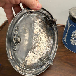 Attractive Jasper Ware & Silver Plated Biscuit Barrel