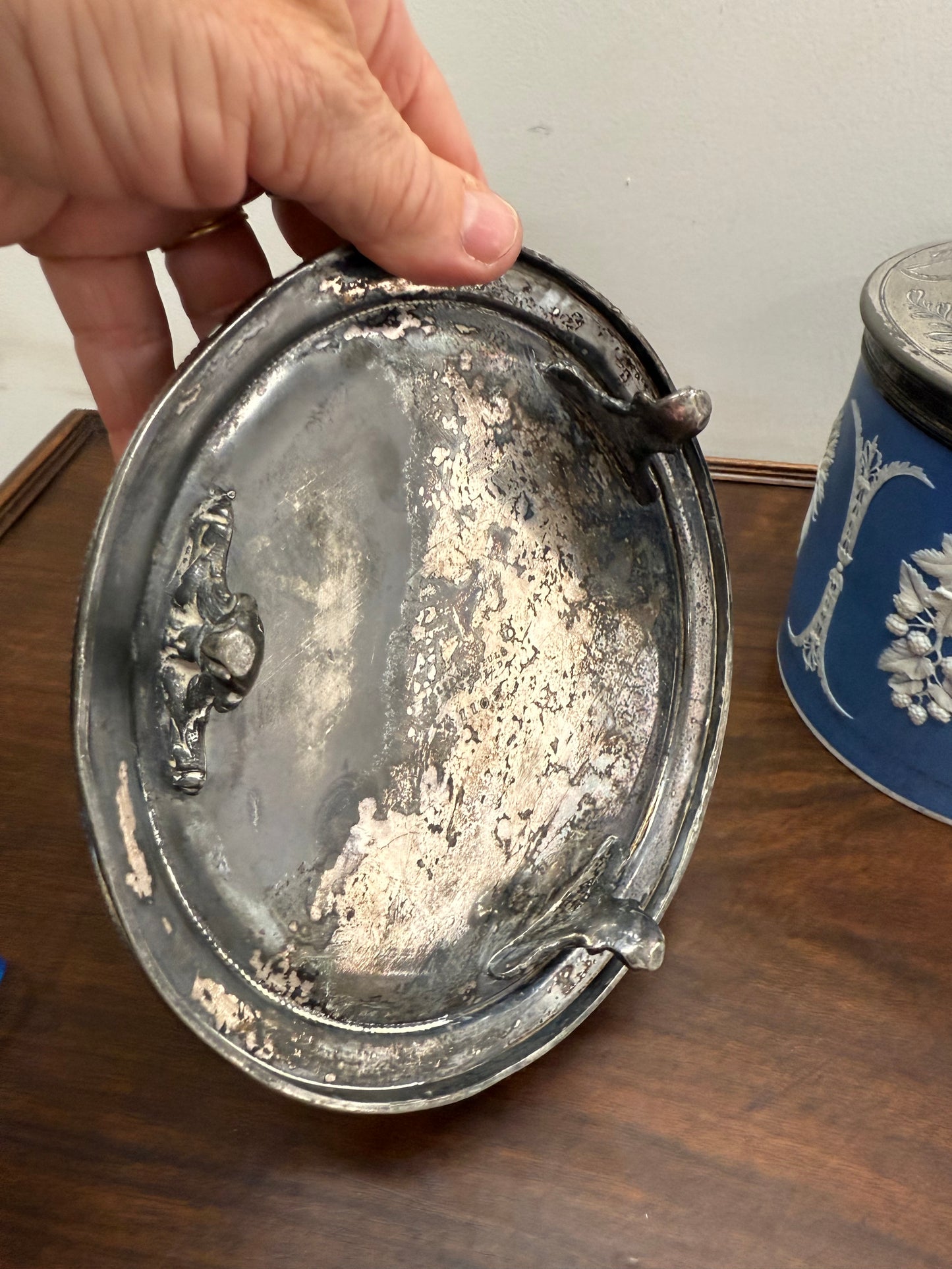 Attractive Jasper Ware & Silver Plated Biscuit Barrel