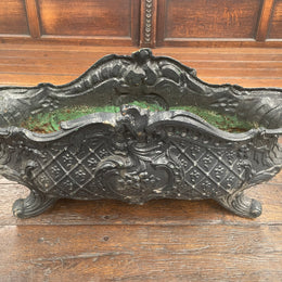 Highly decorative 19th Century French cast iron planter box with beautiful details. there are two matching pots available price is for one. They have been sourced directly from France and are in good original condition. 