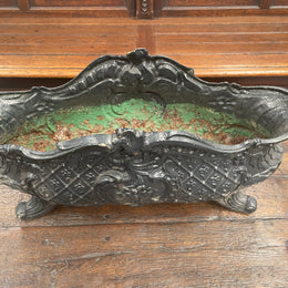 Highly decorative 19th Century French cast iron planter box with beautiful details. there are two matching pots available price is for one. They have been sourced directly from France and are in good original condition. 