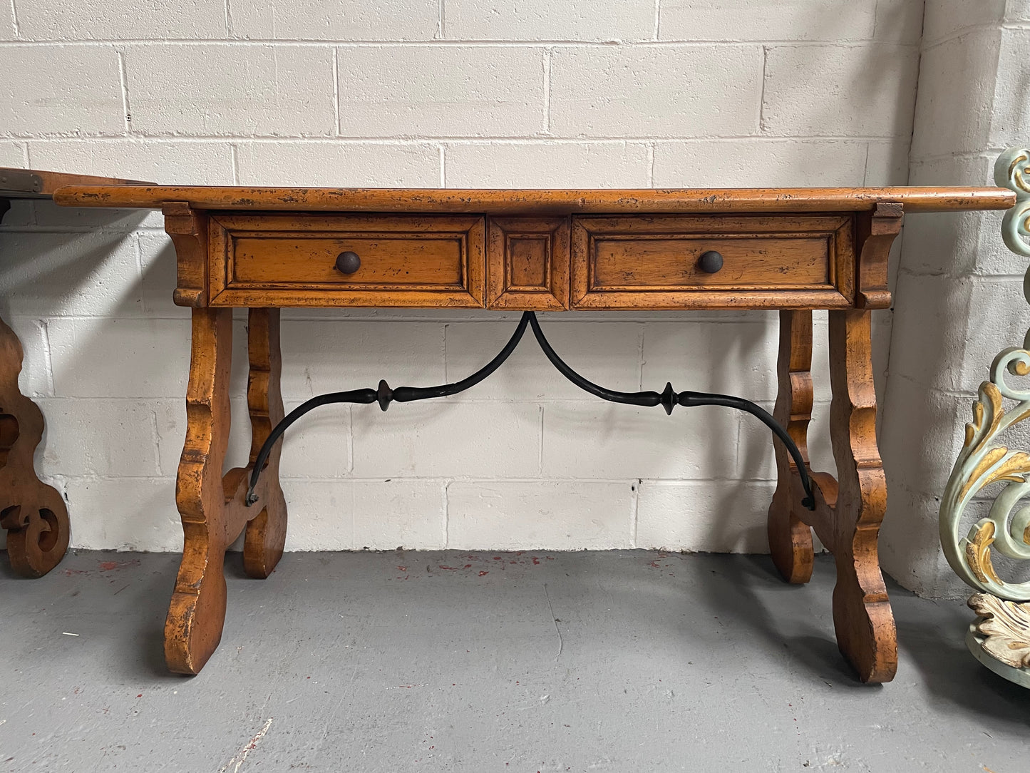 Walnut Spanish Style Two Drawer Console Table