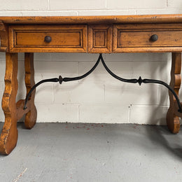 Walnut Spanish Style Two Drawer Console Table