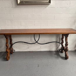 Vintage Walnut Long Spanish Style Console Table