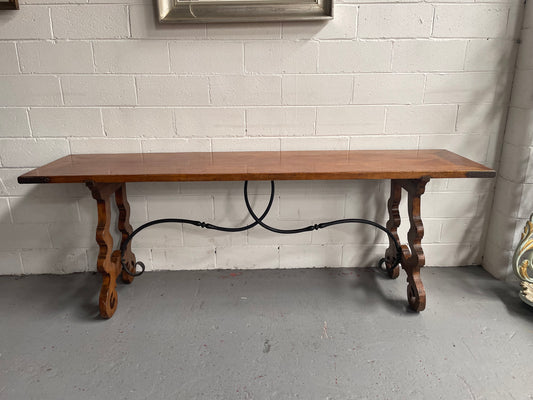 Vintage Walnut Long Spanish Style Console Table