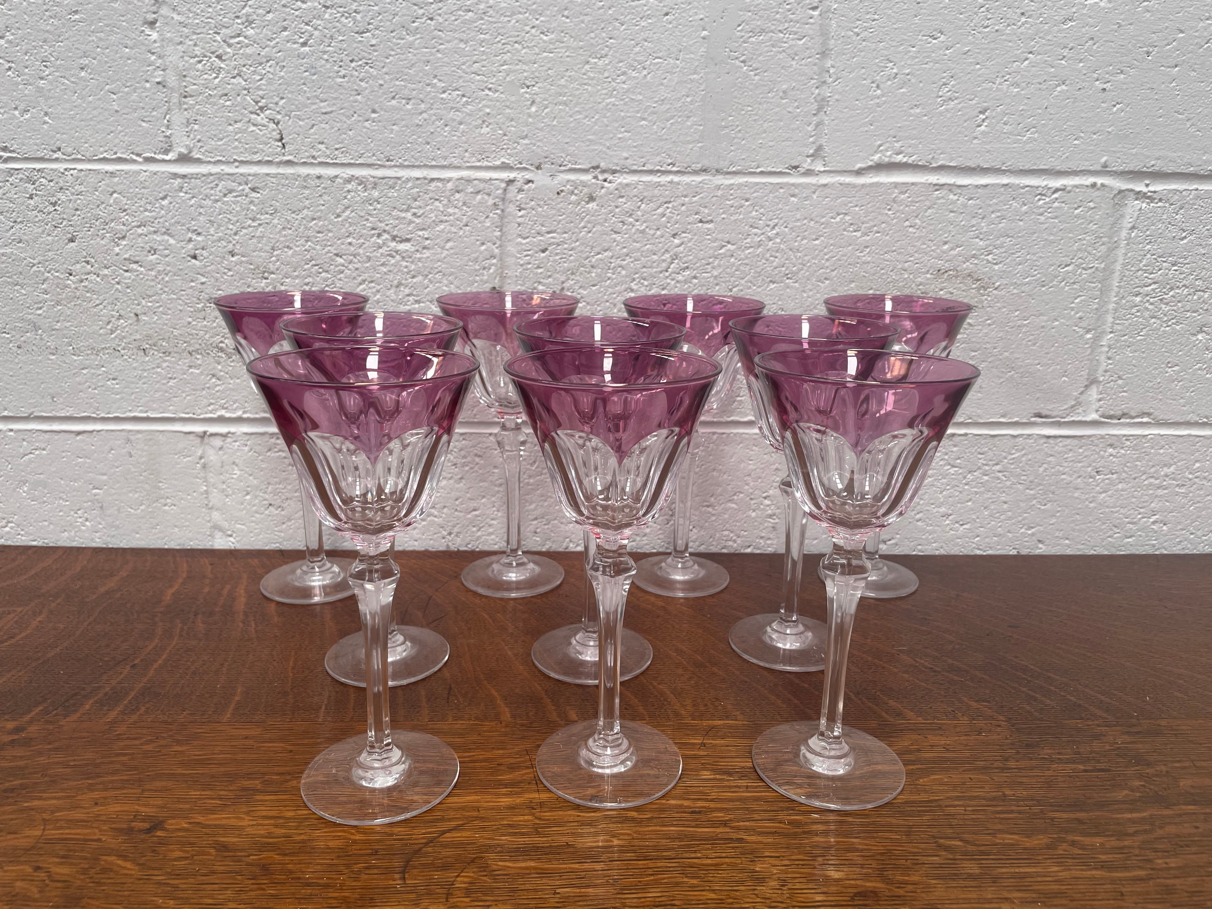 Set 10 Cut Crystal Amethyst Wine Glasses | Antique & Vintage | Moonee Ponds Antiques | Australia Wide Delivery