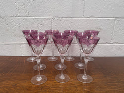 Set 10 Cut Crystal Amethyst Wine Glasses | Antique & Vintage | Moonee Ponds Antiques | Australia Wide Delivery