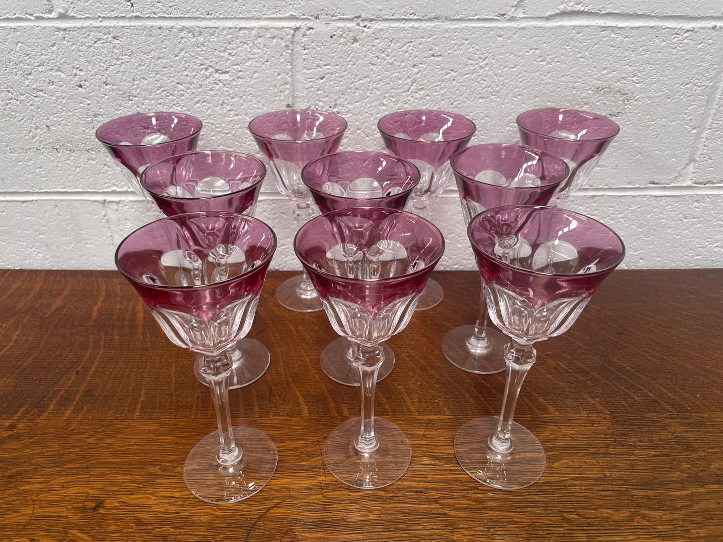 Set 10 Cut Crystal Amethyst  Wine Glasses