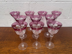 Set 10 Cut Crystal Amethyst Wine Glasses | Antique & Vintage | Moonee Ponds Antiques | Australia Wide Delivery