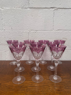 Set 10 Cut Crystal Amethyst Wine Glasses | Antique & Vintage | Moonee Ponds Antiques | Australia Wide Delivery