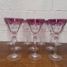 Set 10 Cut Crystal Amethyst  Wine Glasses