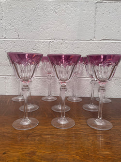 Set 10 Cut Crystal Amethyst Wine Glasses | Antique & Vintage | Moonee Ponds Antiques | Australia Wide Delivery