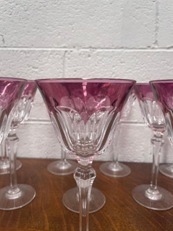 Set 10 Cut Crystal Amethyst Wine Glasses | Antique & Vintage | Moonee Ponds Antiques | Australia Wide Delivery