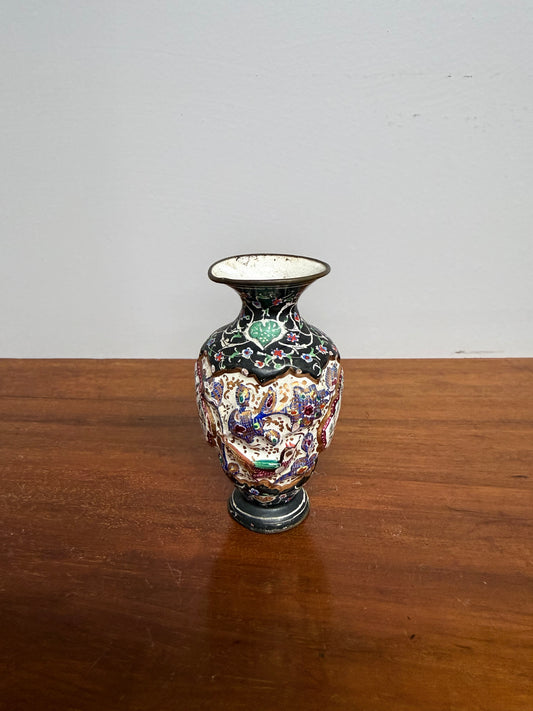 Antique Iznik Minakari Enameled Copper Vase