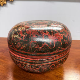 Antique Burmese/Myanmar Lacquer-Ware Round Box