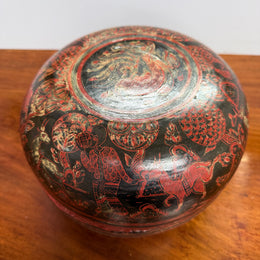 Antique Burmese/Myanmar Lacquer-Ware Round Box