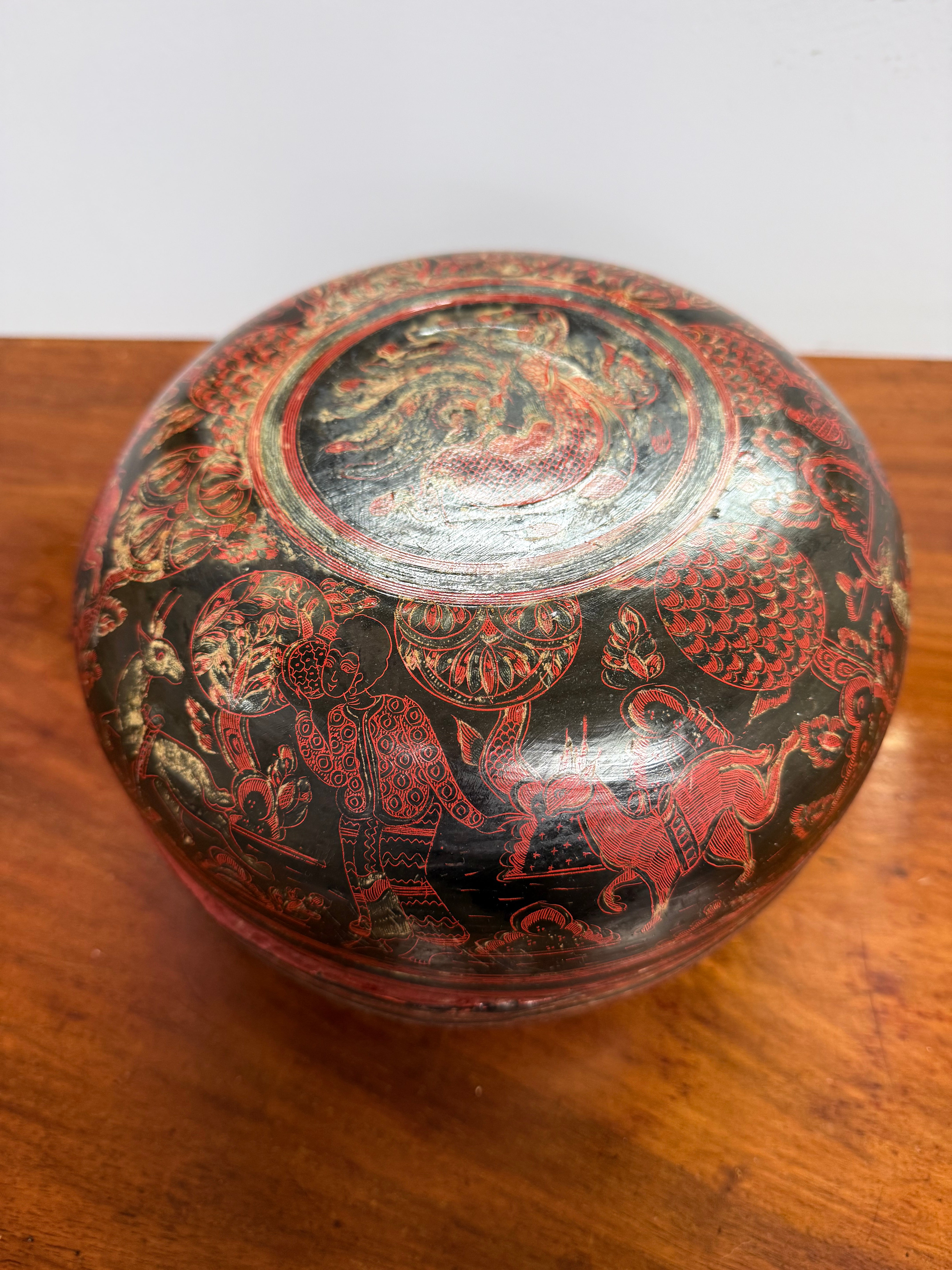 Antique Burmese/Myanmar Lacquer-Ware Round Box | Antique & Vintage | Moonee Ponds Antiques | Australia Wide