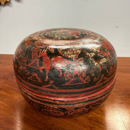 Antique Burmese/Myanmar Lacquer-Ware Round Box