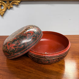 Antique Burmese/Myanmar Lacquer-Ware Round Box