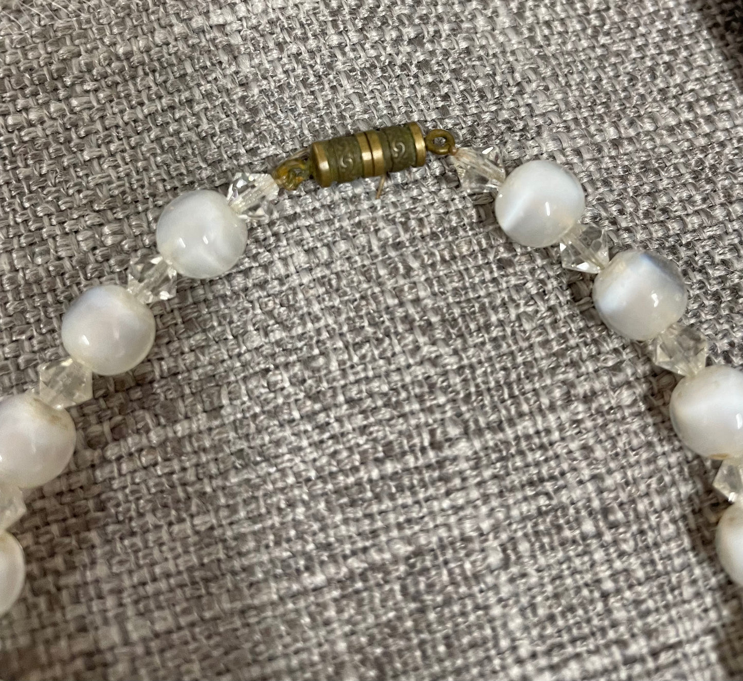 Vintage Cats Eye and white Selenite Choker Necklace