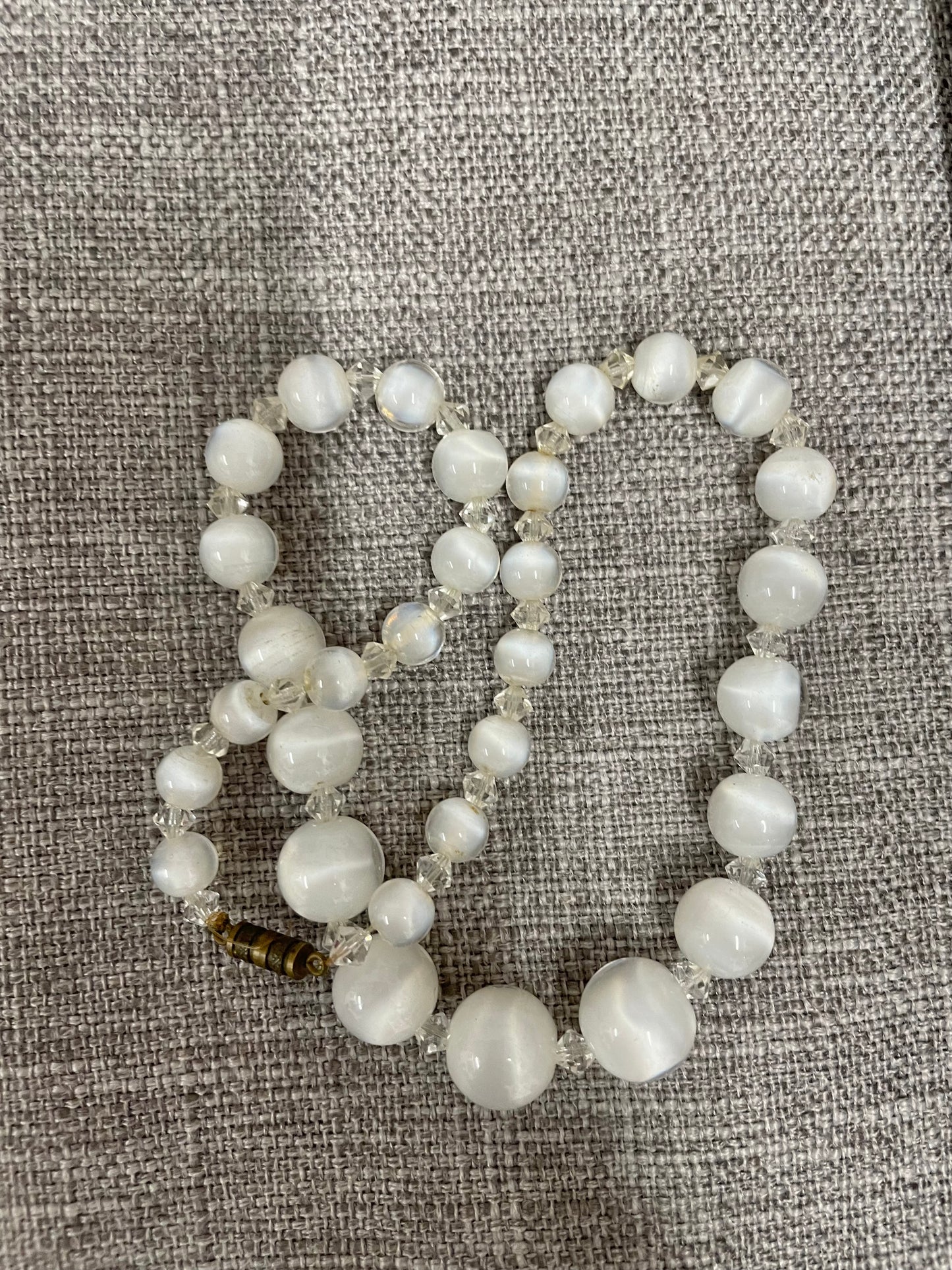 Vintage Cats Eye and white Selenite Choker Necklace