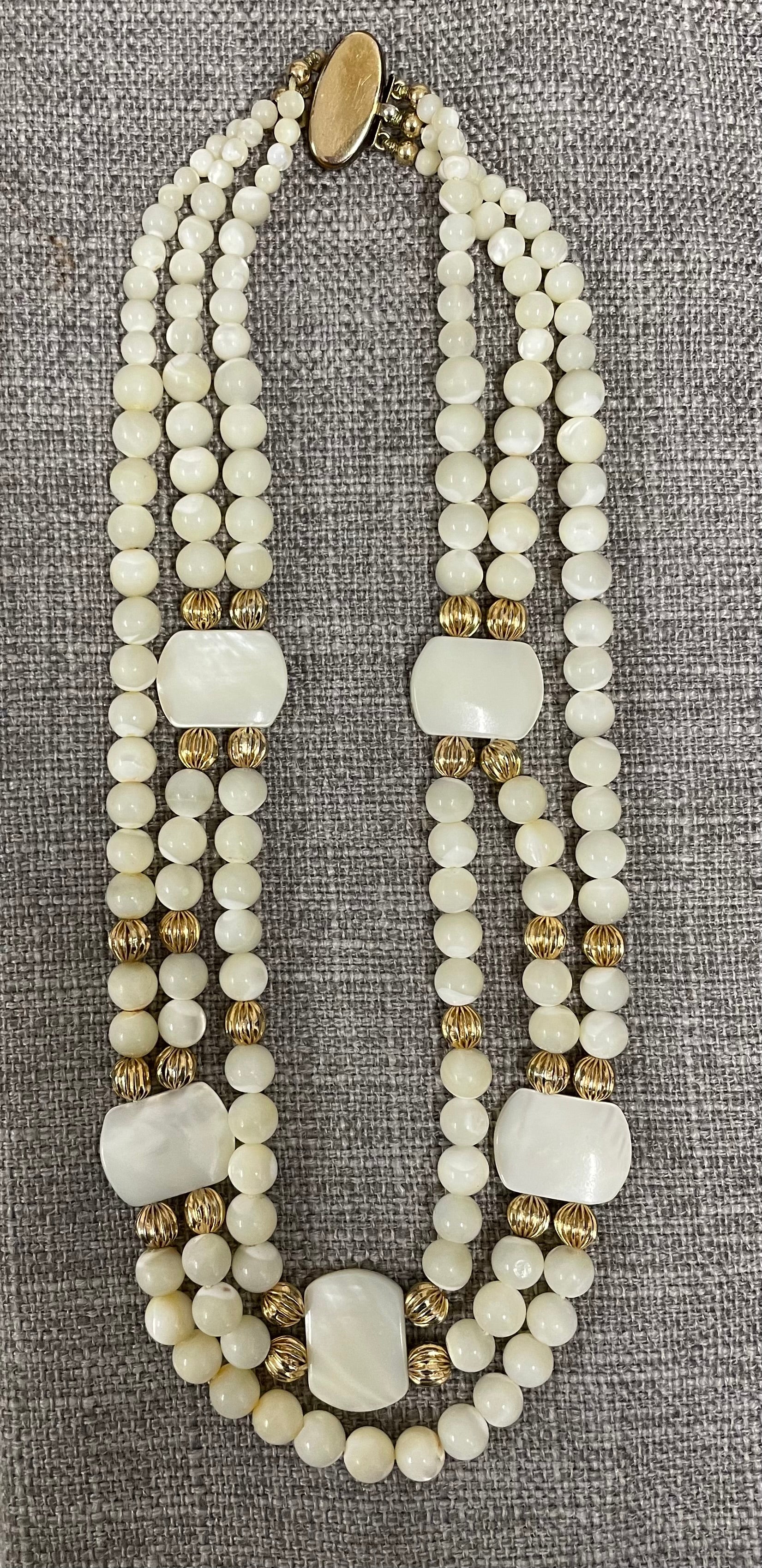 Vintage Mother of Pearl 3 Strand Necklace with 14ct Clasp & Spacers | Antique & Vintage | Moonee Ponds Antiques | Australia Wide Delivery