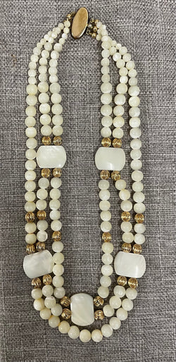 Vintage Mother of Pearl 3 Strand Necklace with 14ct Clasp & Spacers | Antique & Vintage | Moonee Ponds Antiques | Australia Wide Delivery