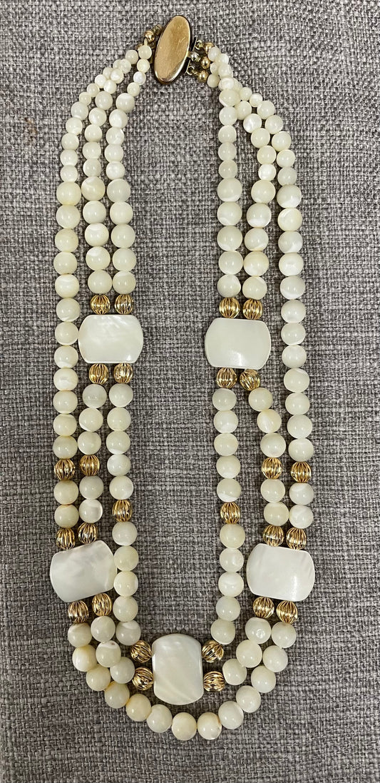 Vintage Mother of Pearl 3 Strand Necklace with 14ct Clasp & Spacers