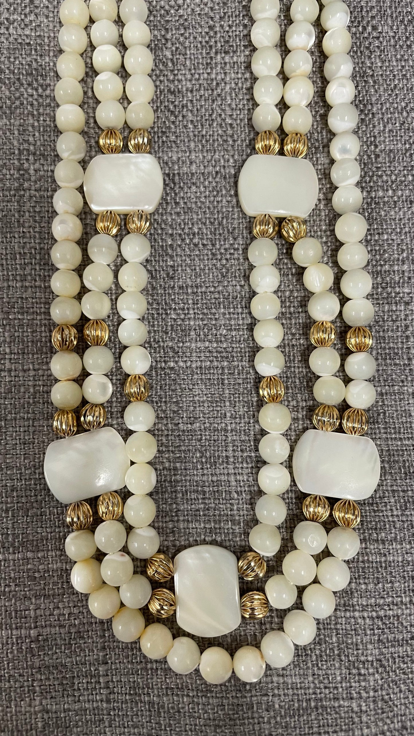 Vintage Mother of Pearl 3 Strand Necklace with 14ct Clasp & Spacers