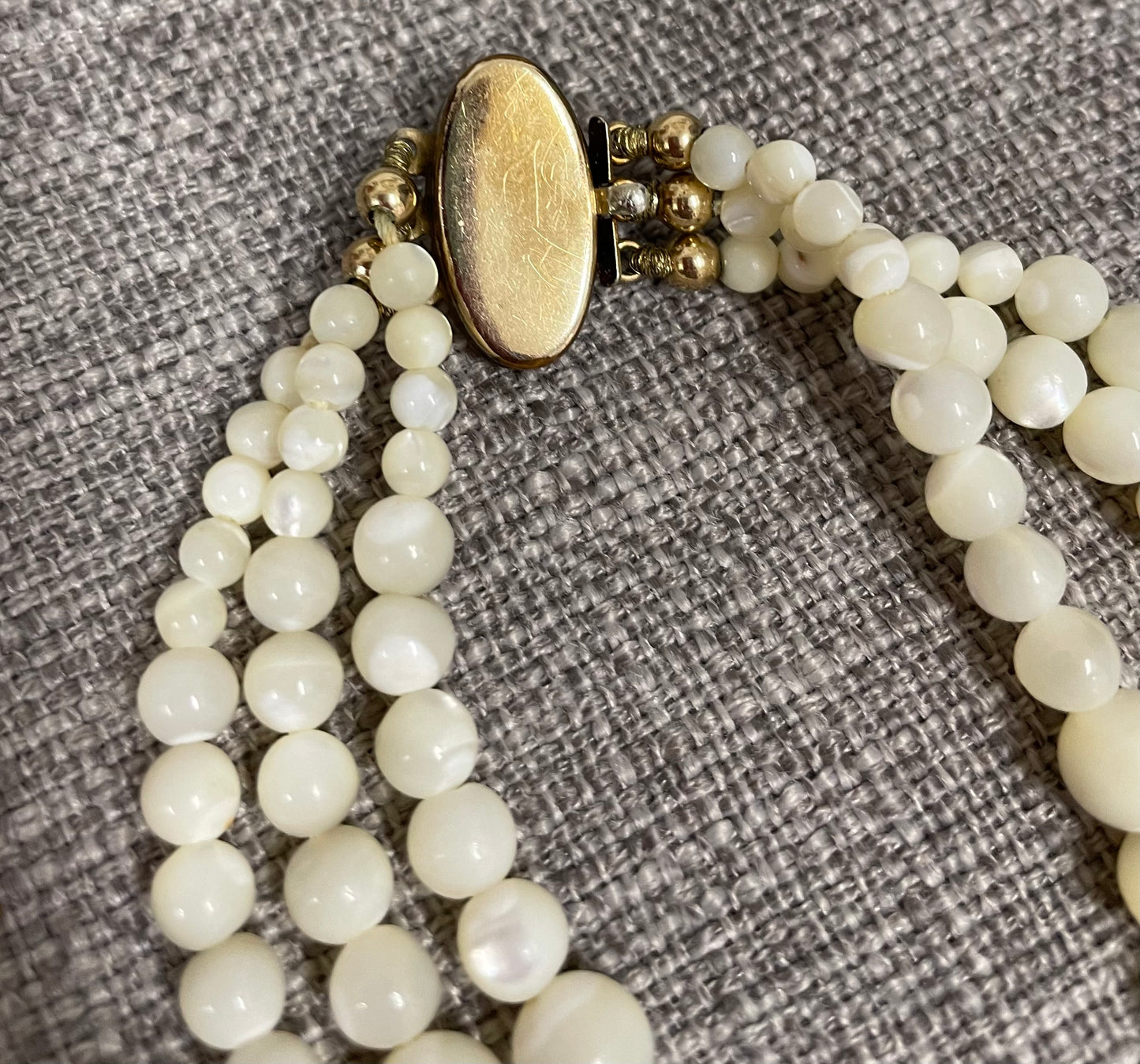 Vintage Mother of Pearl 3 Strand Necklace with 14ct Clasp & Spacers