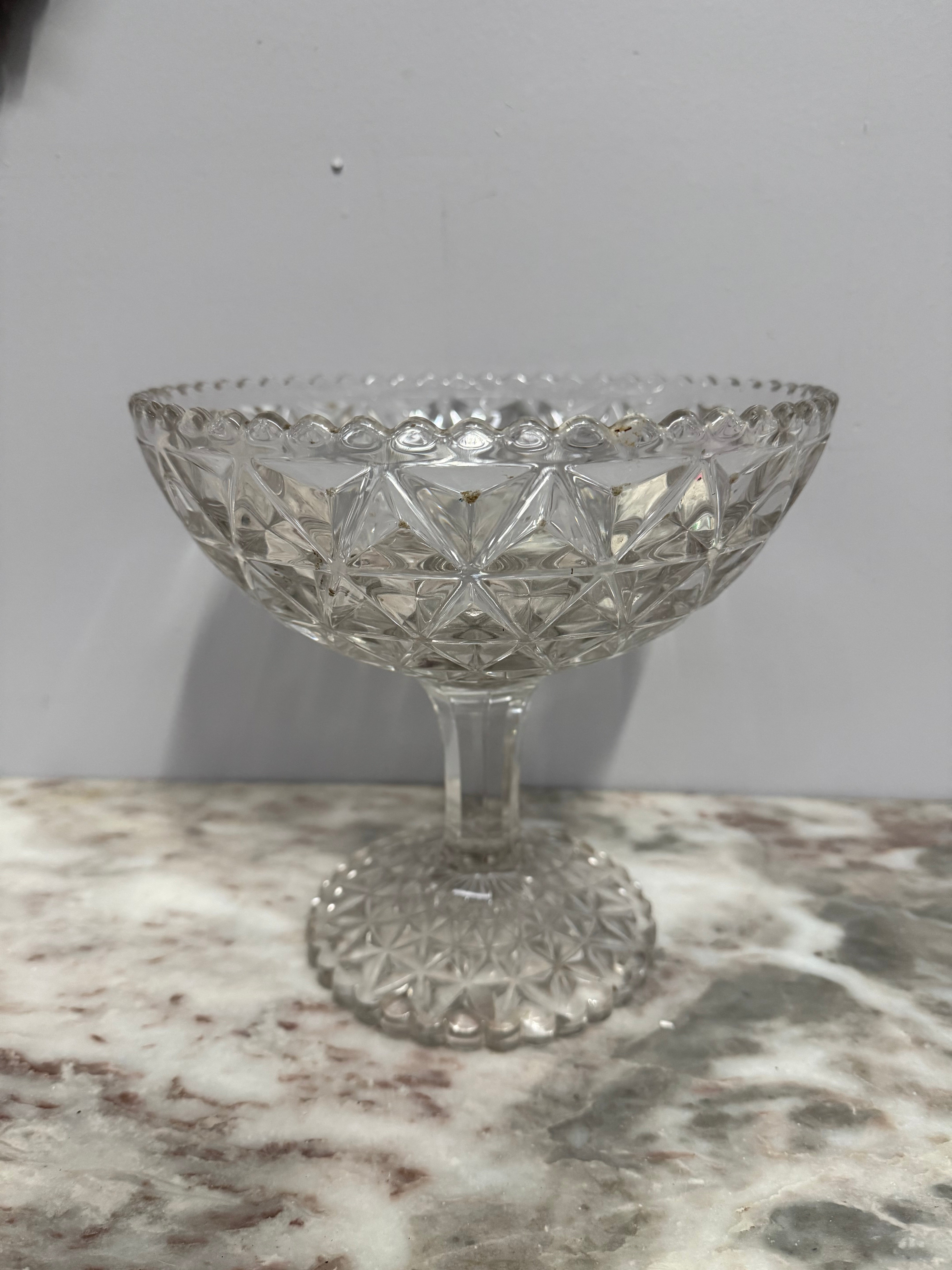 Vintage Diamond Point Pattern Glass Comport