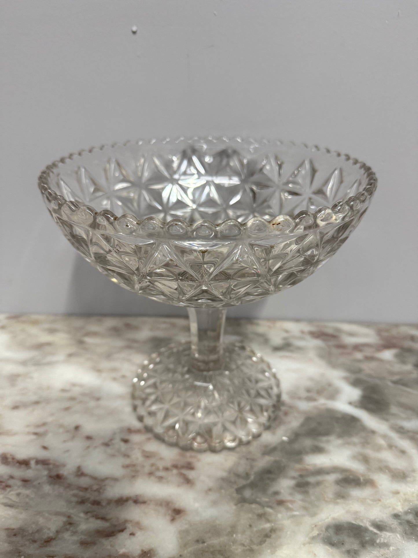 Vintage Diamond Point Pattern Glass Comport