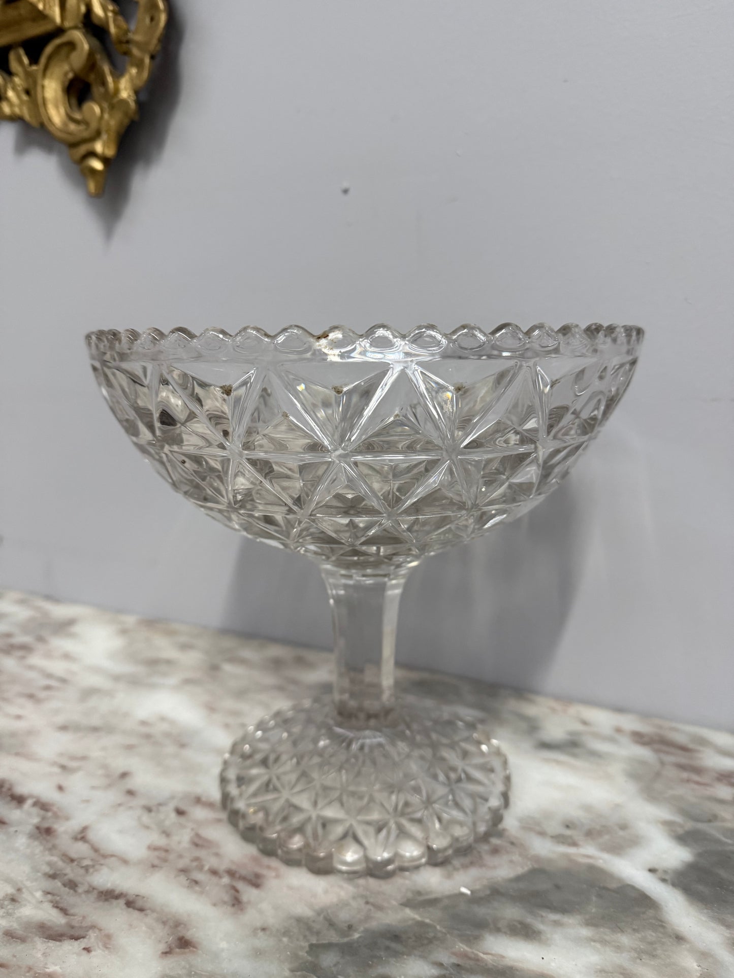 Vintage Diamond Point Pattern Glass Comport