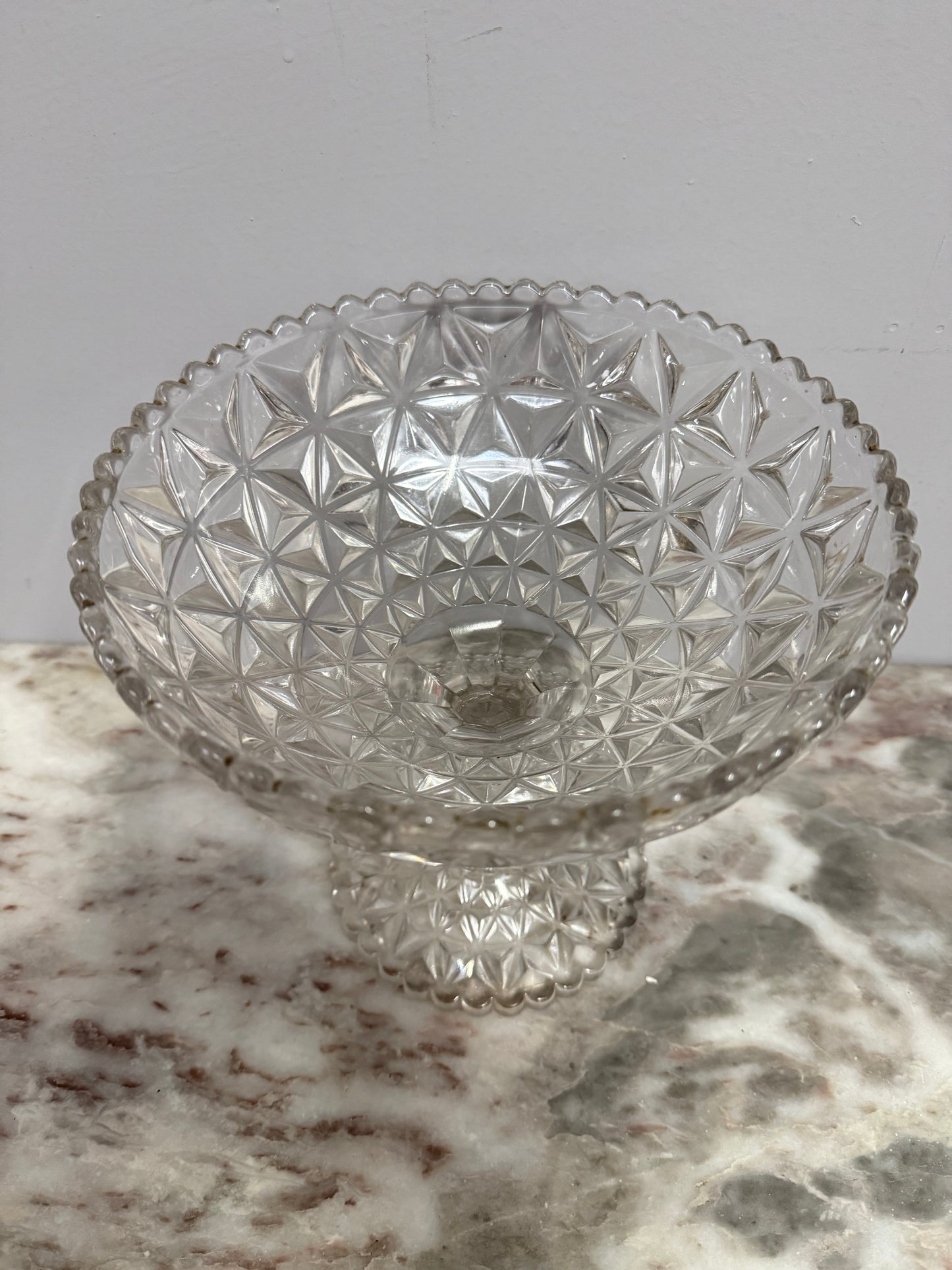 Vintage Diamond Point Pattern Glass Comport