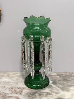 Victorian Green Glass & Crystal Drops Lustre Vase | Antique & Vintage | Moonee Ponds Antiques | Australia Wide Delivery