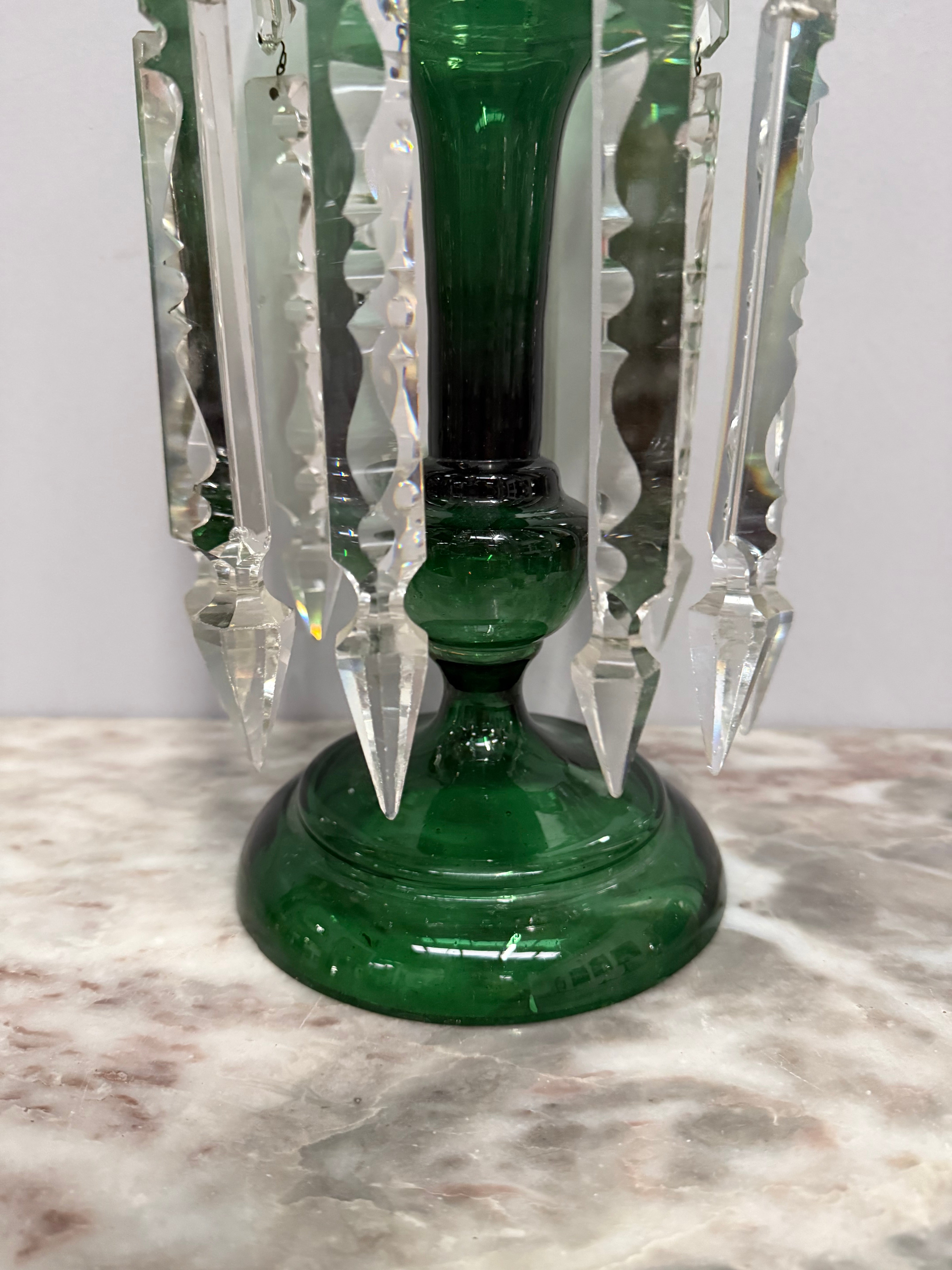 Victorian Green Glass & Crystal Drops Lustre Vase | Antique & Vintage | Moonee Ponds Antiques | Australia Wide Delivery
