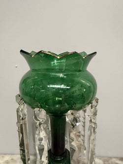 Victorian Green Glass & Crystal Drops Lustre Vase | Antique & Vintage | Moonee Ponds Antiques | Australia Wide Delivery
