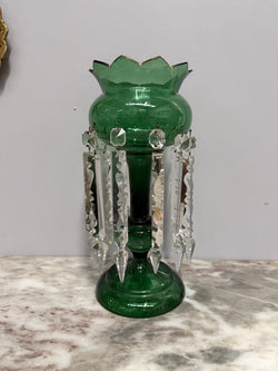 Victorian Green Glass & Crystal Drops Lustre Vase | Antique & Vintage | Moonee Ponds Antiques | Australia Wide Delivery
