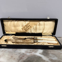 Vintage Mother of Pearl & Stainless Steel Fish Servers Orig Box